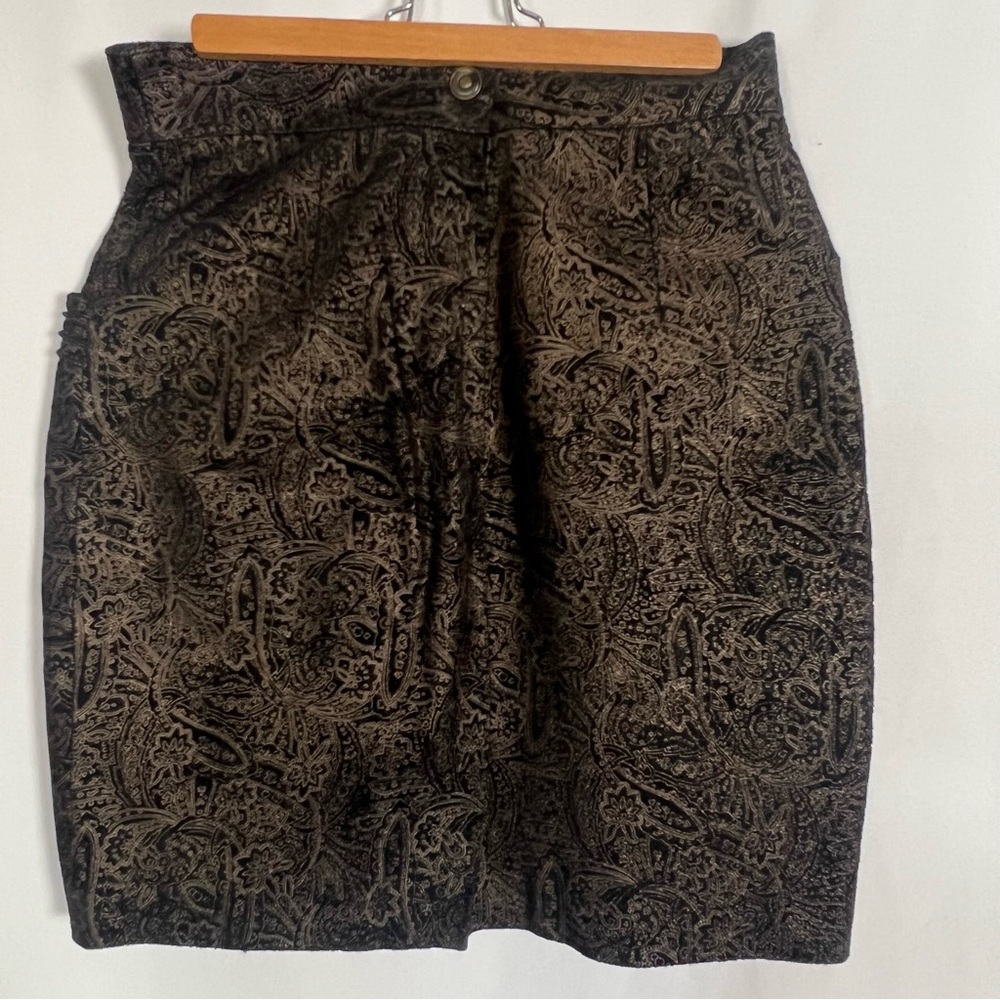 Mecca Black Gold Embellished Pencil Mini Skirt Thick Suede Elegant